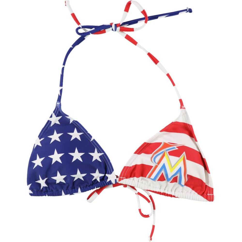 Miami Marlins Stars & Stripes Triangle Bikini Top - Red, White & Blue
